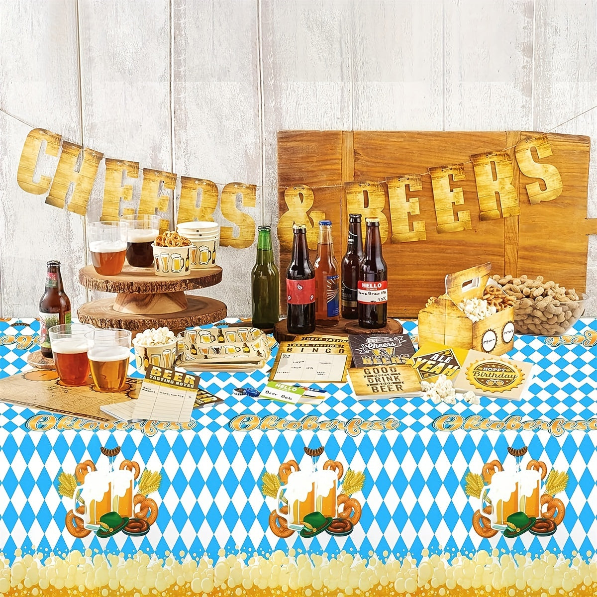 Beer Theme Table Cover Waterproof Table Cloth for Party Picnic Dinner