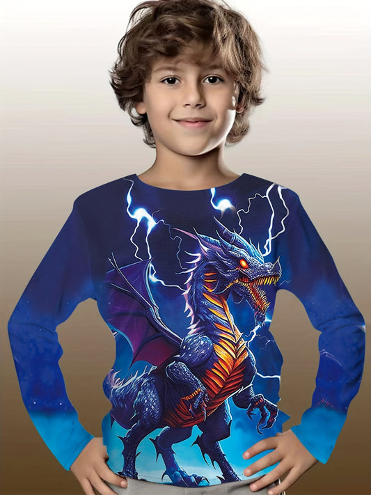 3D Dinosaur Print Kid's Pullover Long Sleeve Top for Boys