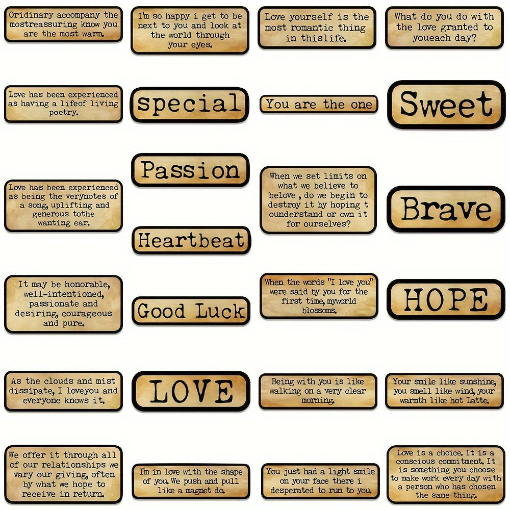 50pcs Retro English Phrases Waterproof Stickers for Water Bottle Laptop
