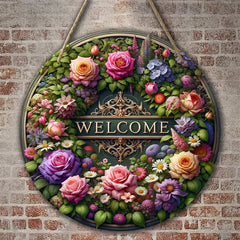 Flower Welcome Sign Wooden Home Decoration 8inx8in