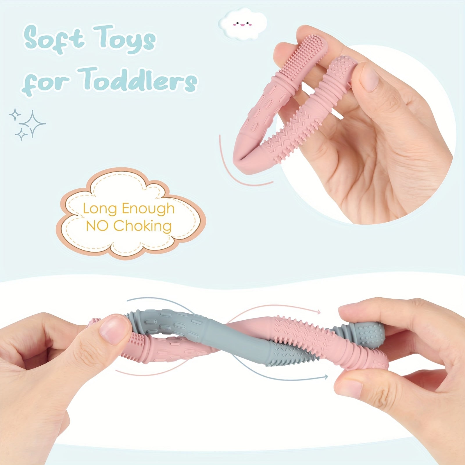 4 Pack Hollow Teether Tube Chew Straws Silicone Teething Toys Mint Green