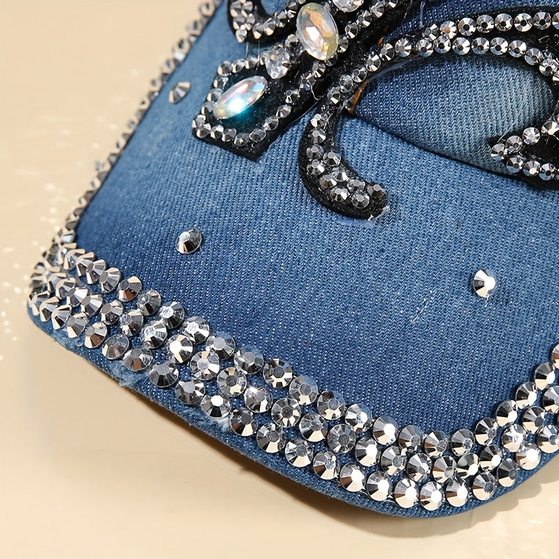 Denim Y2K Baseball Cap Rhinestone Decor Washed Distressed Sun Hat