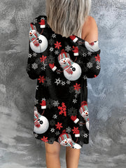  Christmas Casual Cardigan Graphic Print Long Sleeve Open Front