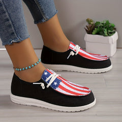 Flag Pattern Canvas Shoes Low Top Slip On Shoes for 4th of July