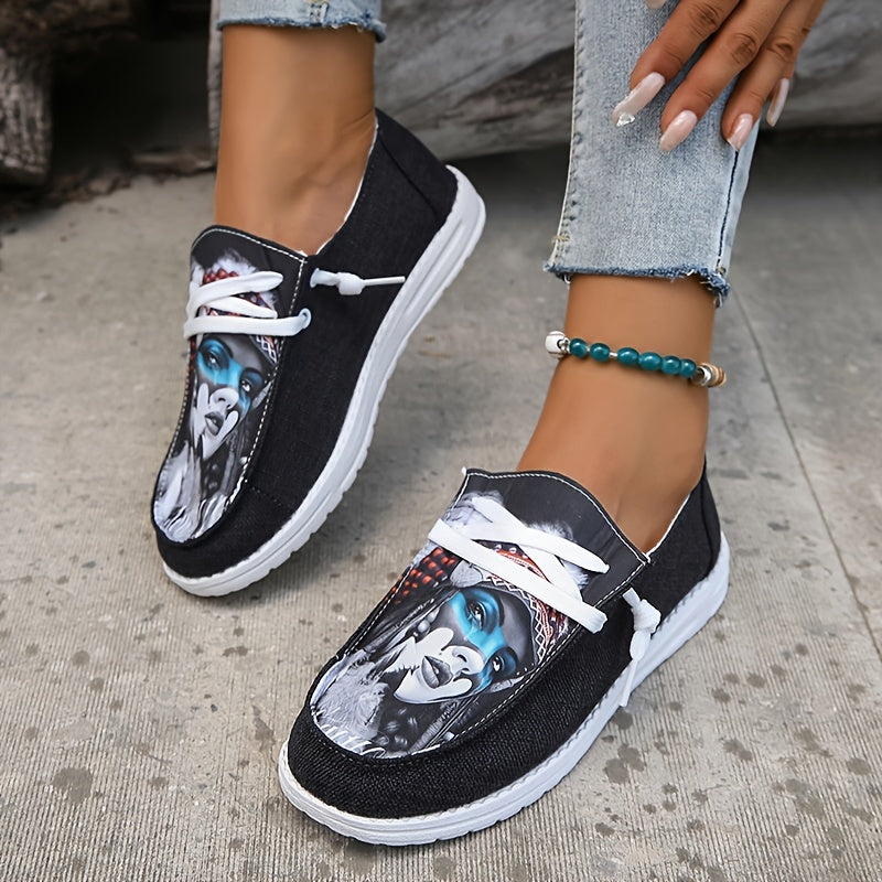 Women's Printed Canvas Casual Lace Up Shoes Lightweight Low Top Sneakers