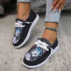 Women's Printed Canvas Casual Lace Up Shoes Lightweight Low Top Sneakers