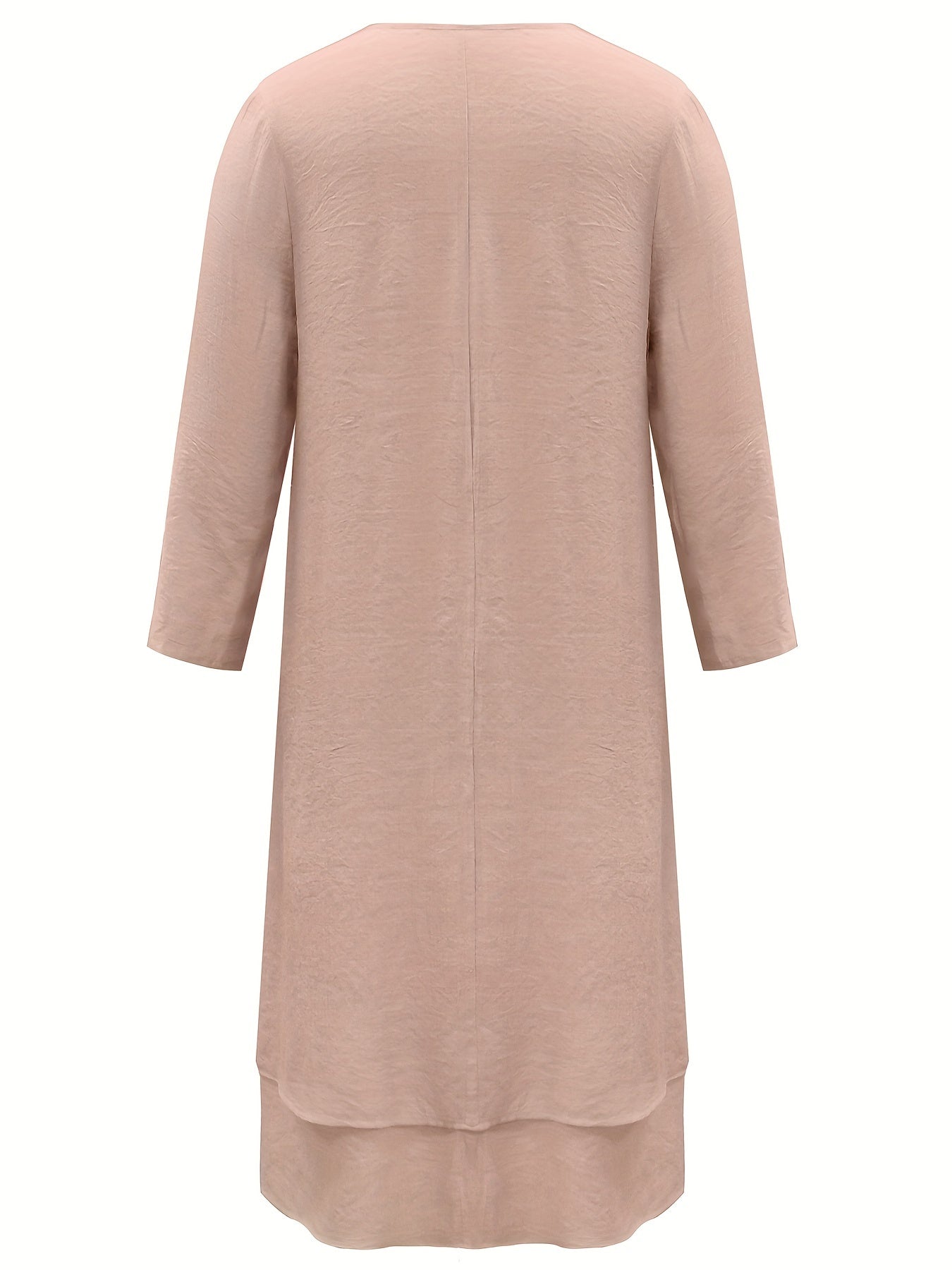  Solid V Neck Maxi Dress Long Sleeve Button Decor