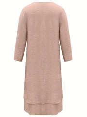  Solid V Neck Maxi Dress Long Sleeve Button Decor