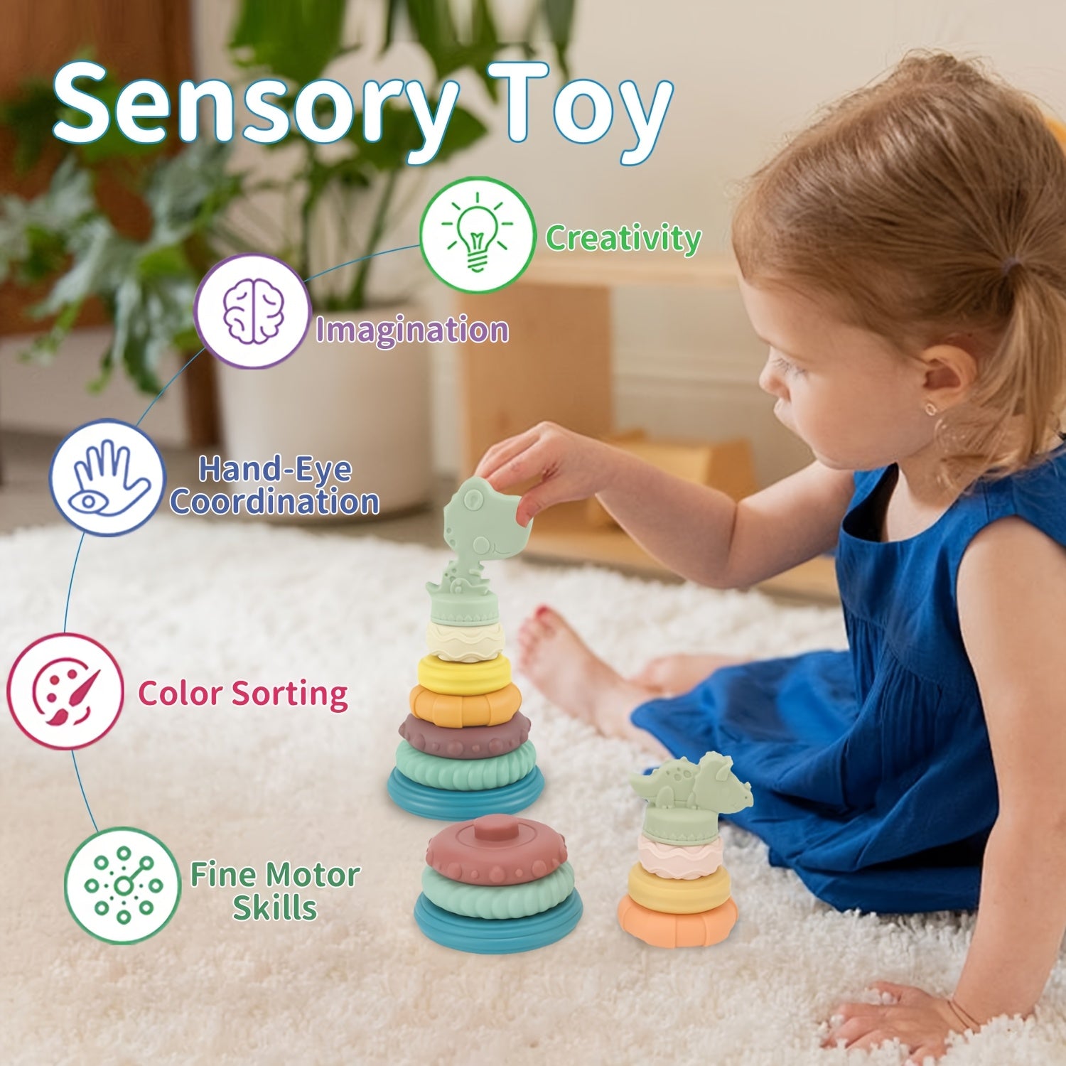 Silicone Stacking Rings Toy for Toddlers Educational Recognition