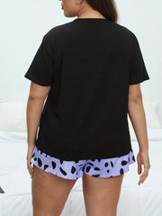  Kitten Print Tee & Bow Detail Dotted Pants Lounge Set