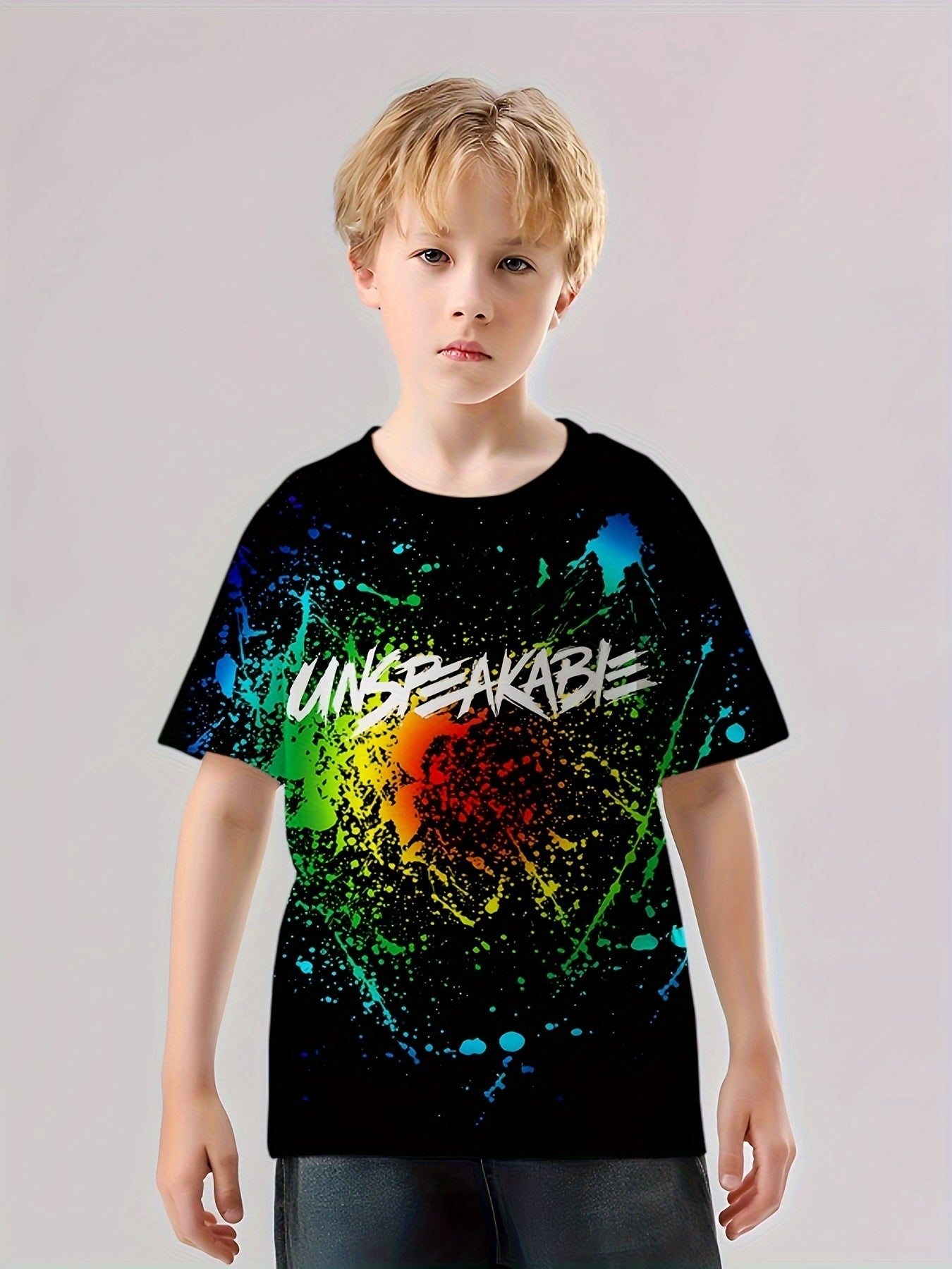 Paint Splash Pattern Kid's T-Shirt UNSPEAKABLE Print Casual Short Sleeve Top