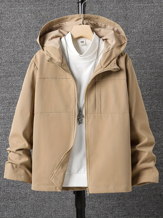 Boys Solid Hooded Warm Jacket Zip Up