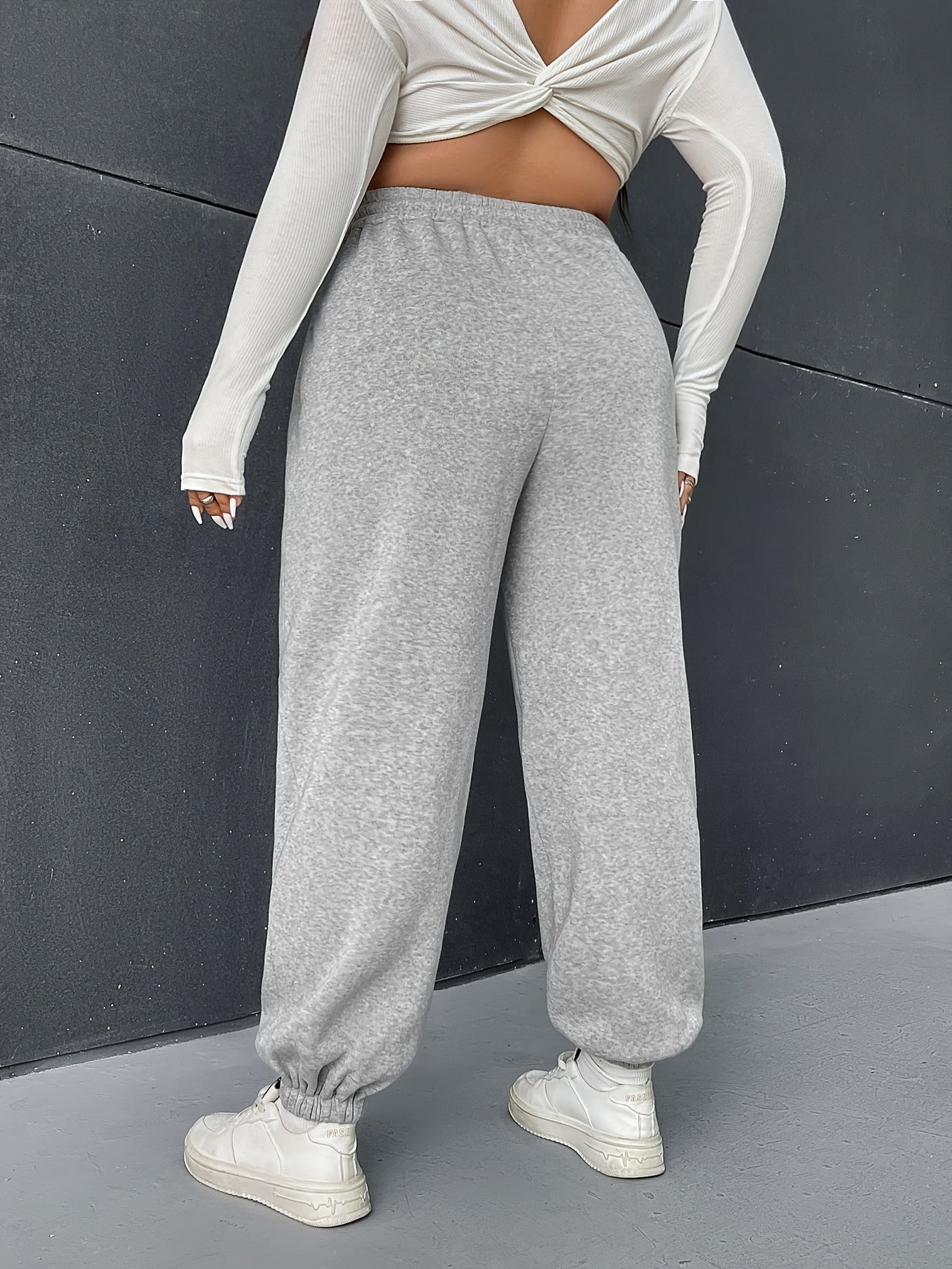  Casual Pants Women's Plus Solid Elastic Drawstring High Rise