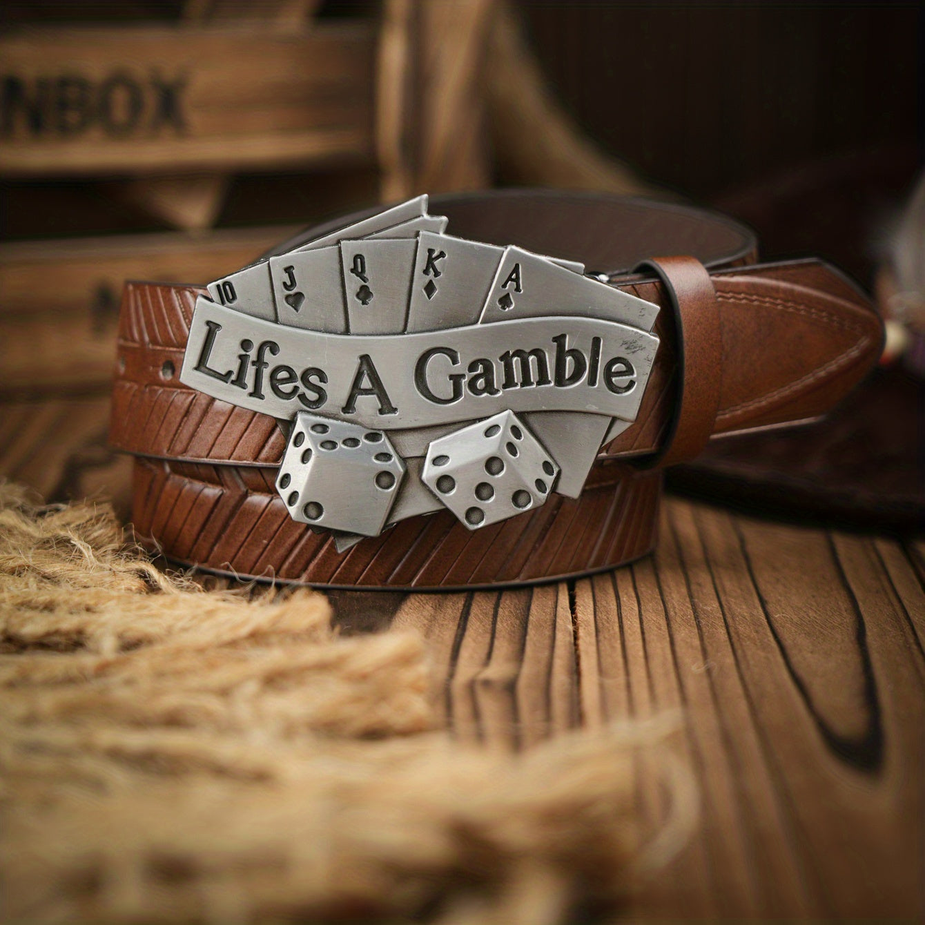 Poker Shape Pattern Vintage Buckle PU Leather Belt