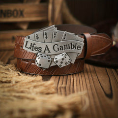 Poker Shape Pattern Vintage Buckle PU Leather Belt