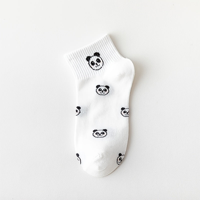5 Pairs Women's Panda Print Cotton Ankle Socks