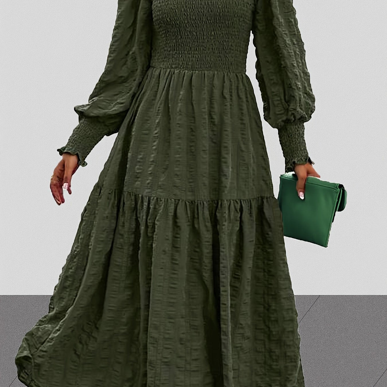  Solid Lantern Sleeve Maxi Dress