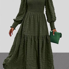  Solid Lantern Sleeve Maxi Dress