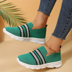 Women's Striped Mesh Breathable Walking Shoes Lightweight Running Shoes