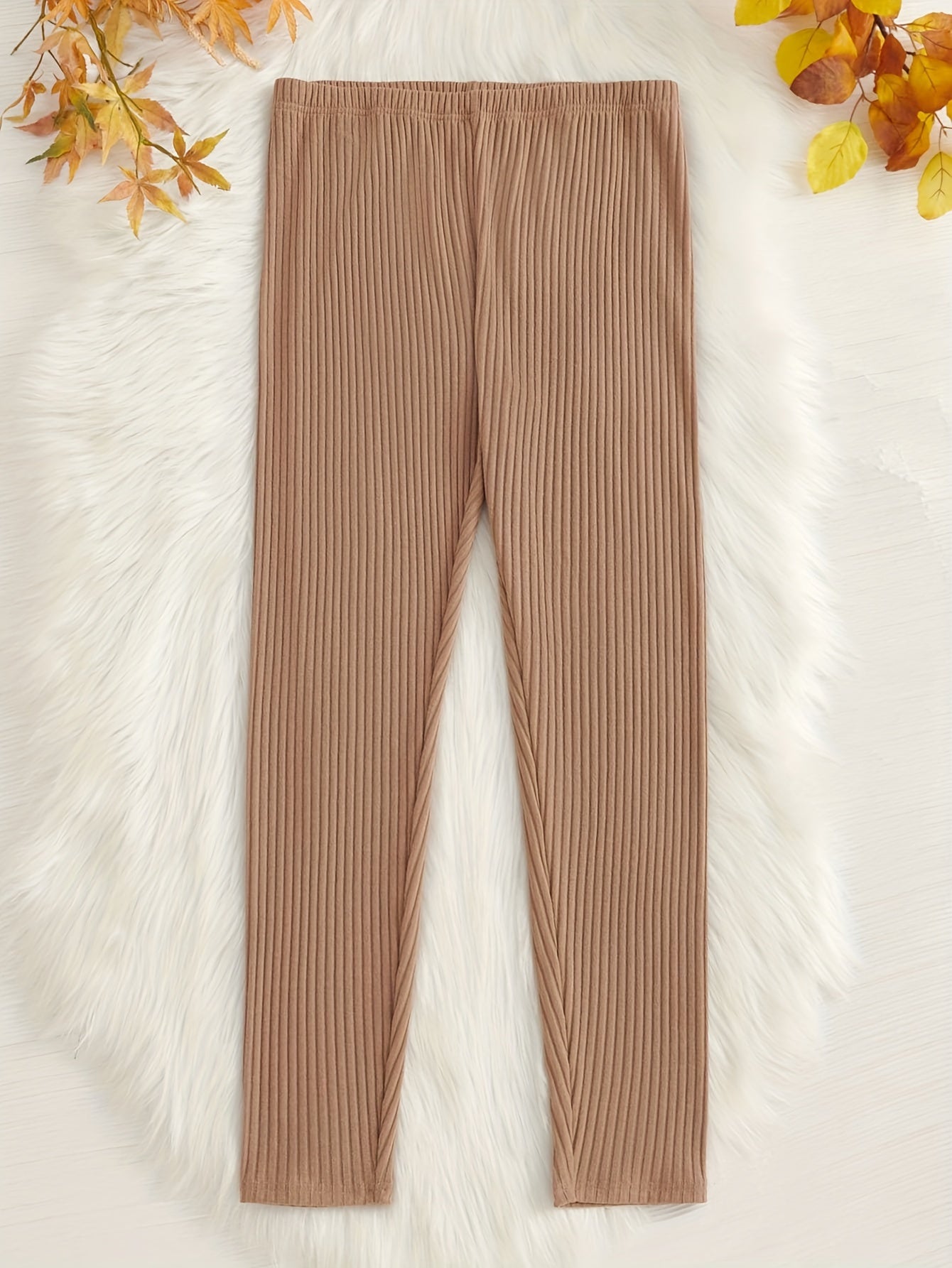  Solid Ribbed Knit Straight Leg Trousers