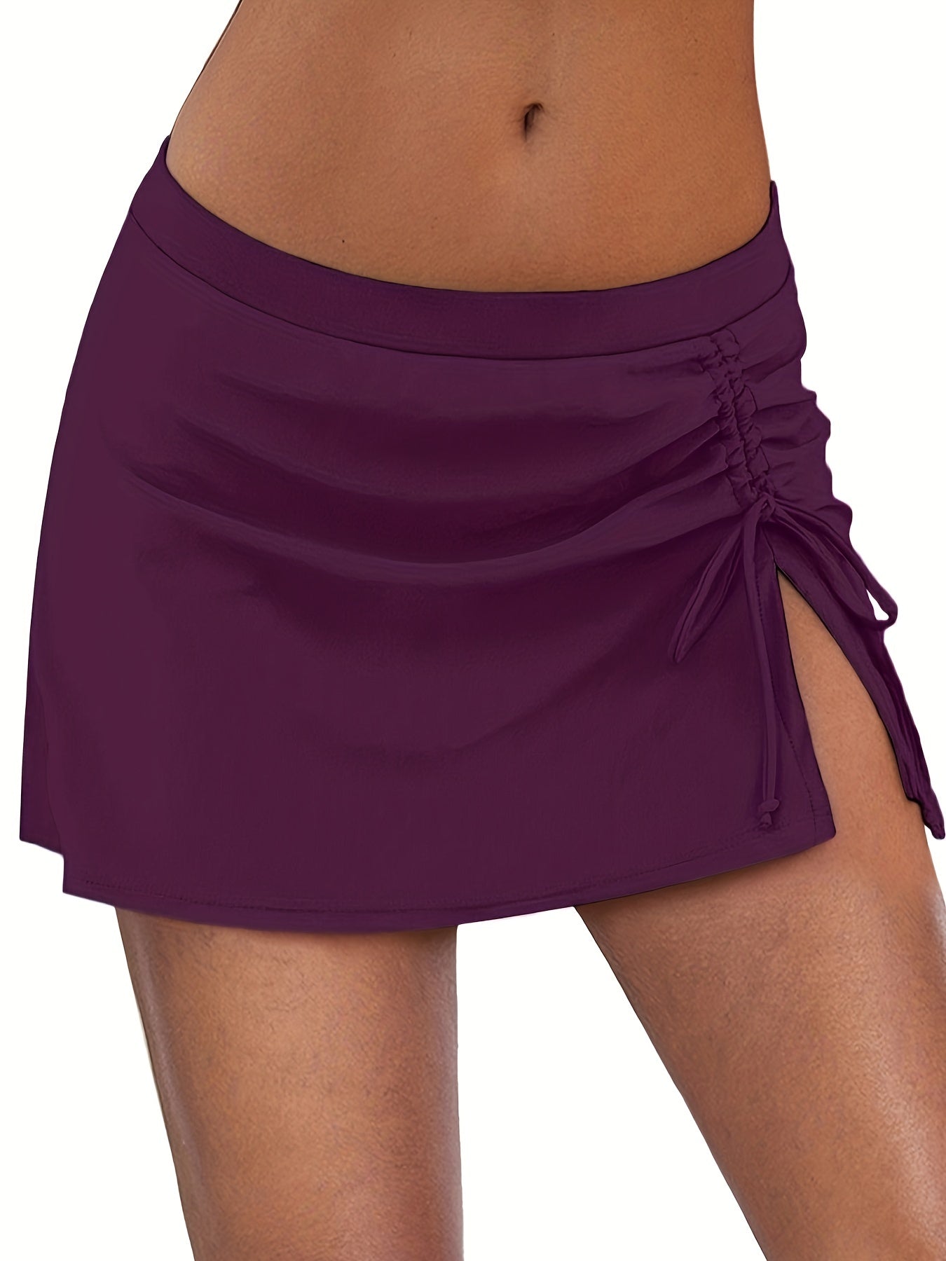 Ruched Side Slit Bikini Bottom Skirted Swim Briefs