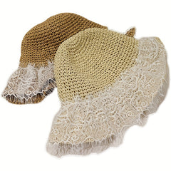 Foldable Lace Sun Hat Wide Brim Hollow Crochet Straw Hat