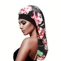 Floral Print Bandana Turban Cap Soft Silk Satin Sleep Cap