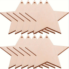 10pcs Natural Wooden Star Hollow Decoration with Hemp Rope for DIY Craft