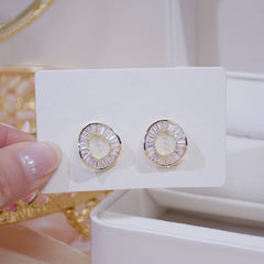 Geometric Crystal Hollow Circle Stud Earrings - Fine Jewelry for Women