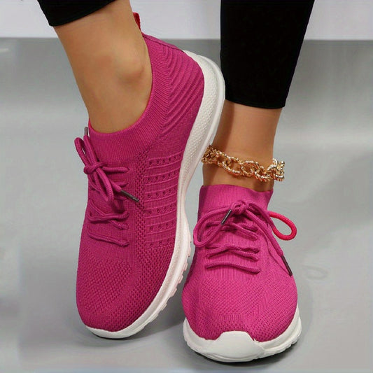 Women's Breathable Knit Sneakers Casual Lace Up Shoes
