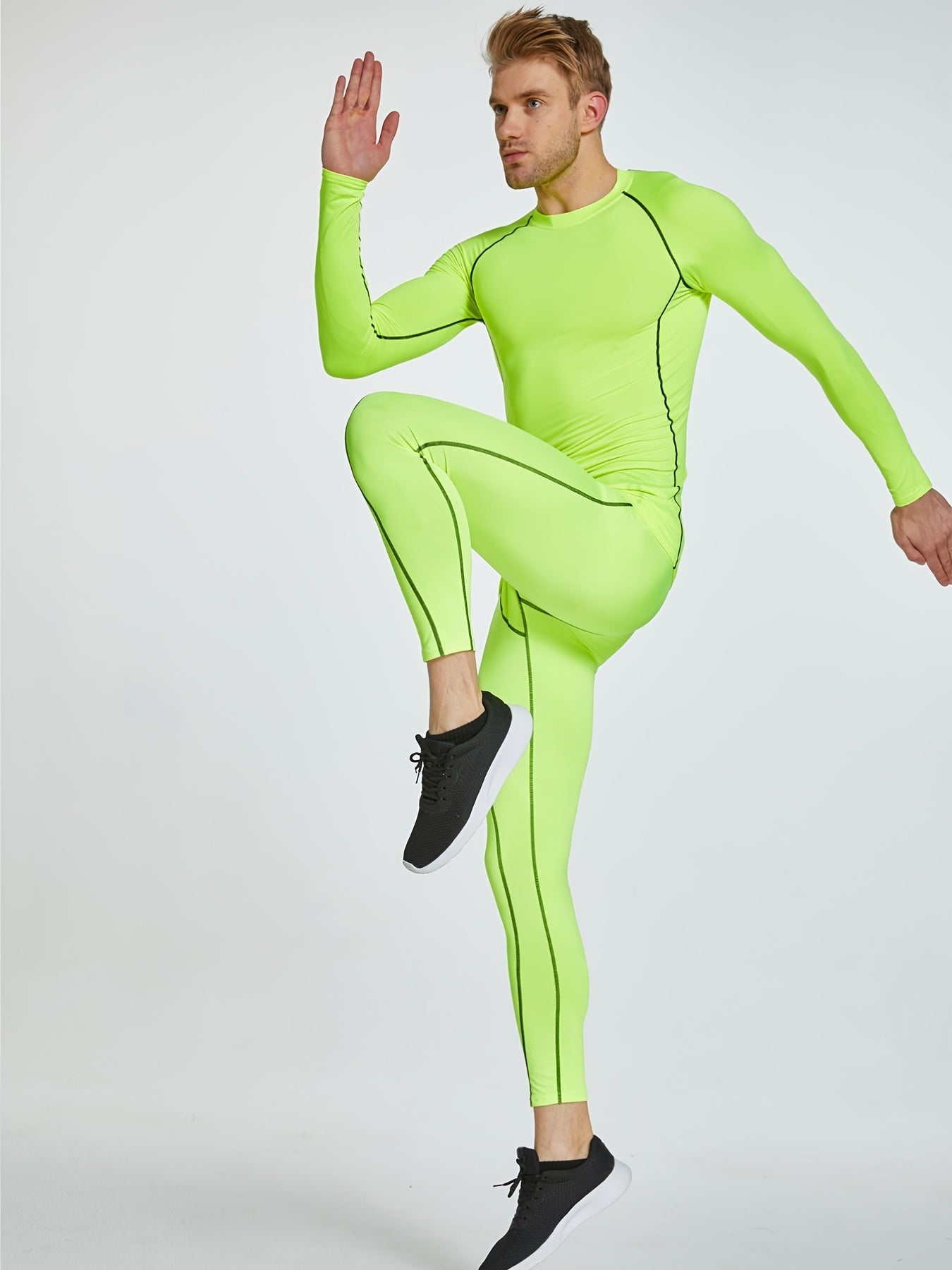 Men's Compression Shirt Fluorescent Green Base Layer