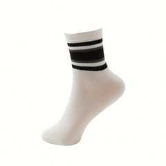 5 Pairs Striped Sports Socks Comfy & Breathable Mid Tube Socks