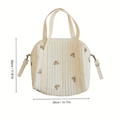 Bear Baby Stroller Bag Beige Cotton Zipper Diaper Handbag