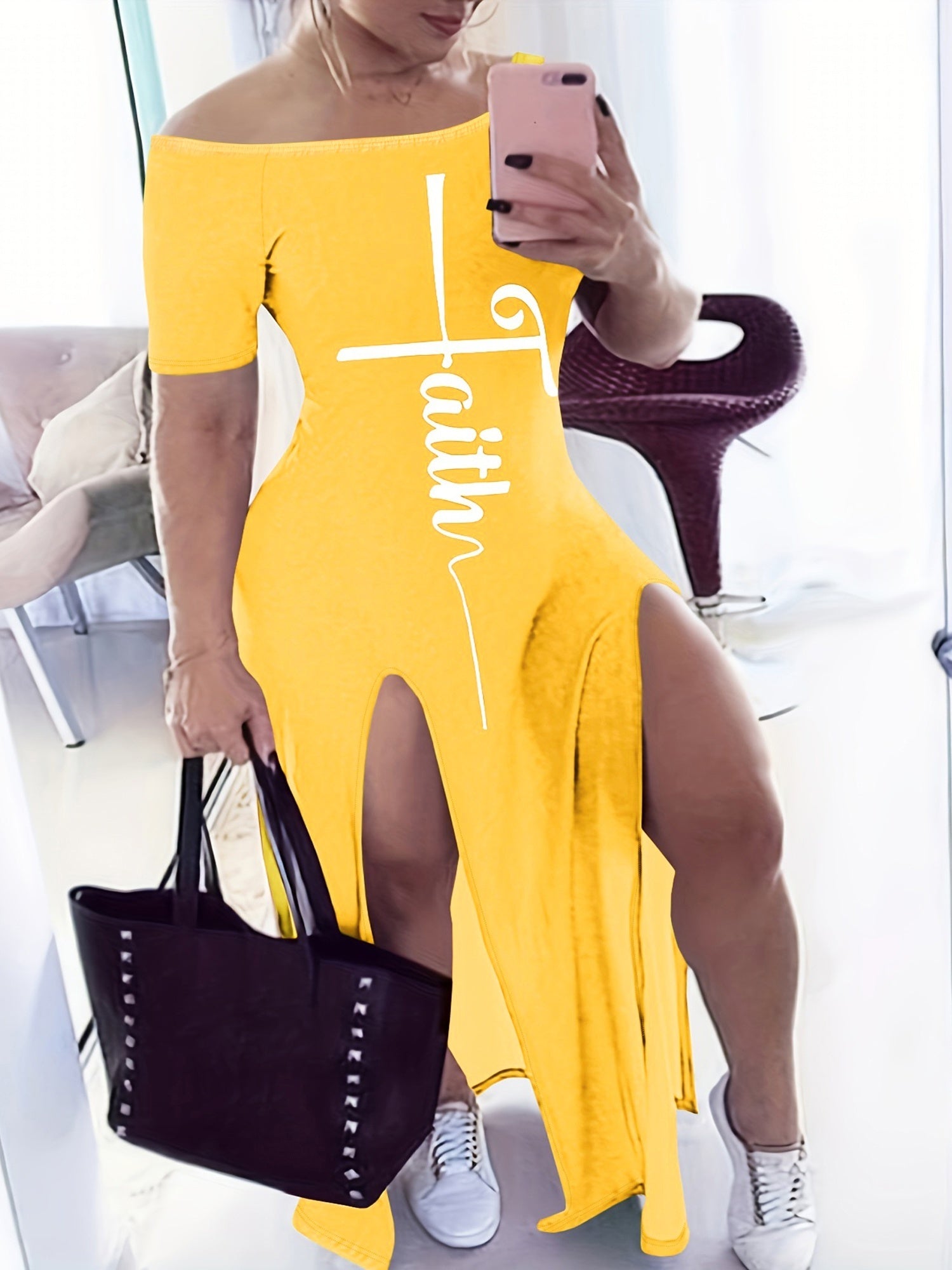 Sexy Plus Cross Letter Print Off Shoulder Dress