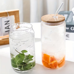 Clear Glass Cup With Bamboo Lid 12oz 20oz Can Beer Cup