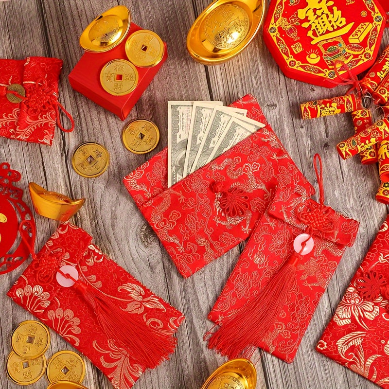 Chinese Knot Silk Red Envelopes Lucky Money Pockets For Spring Festival