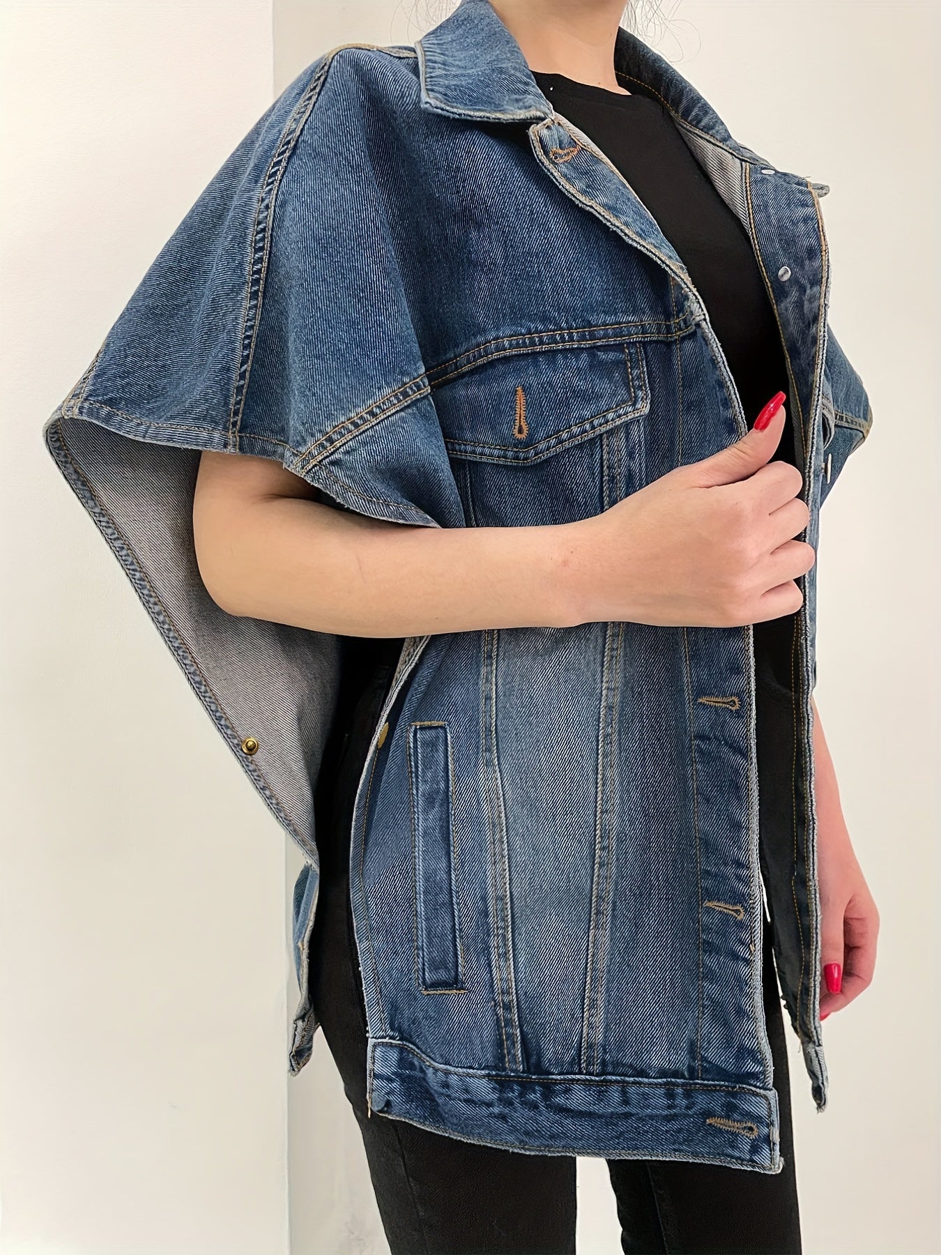 Loose Fit Denim Jackets Single Breasted Button Flap Pockets Lapel Denim Coats