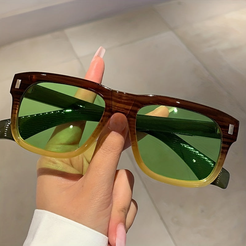 Retro Square Sunglasses Rivet Jelly Gradient UV400 Sun Shades
