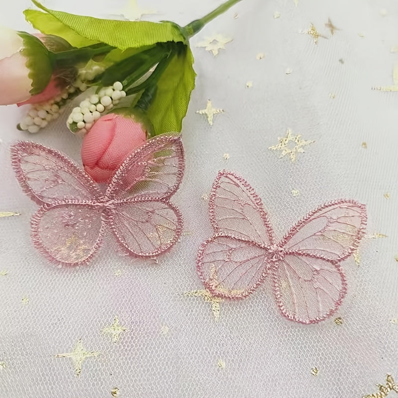 20pcs DIY Embroidered Butterfly Mesh Fabric Stickers Mixed Colors