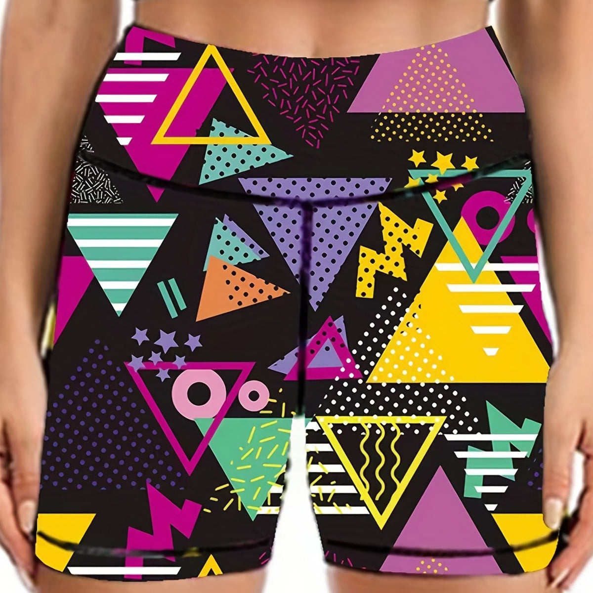 Geometric Pattern Yoga Shorts High Waist Workout Biker Shorts