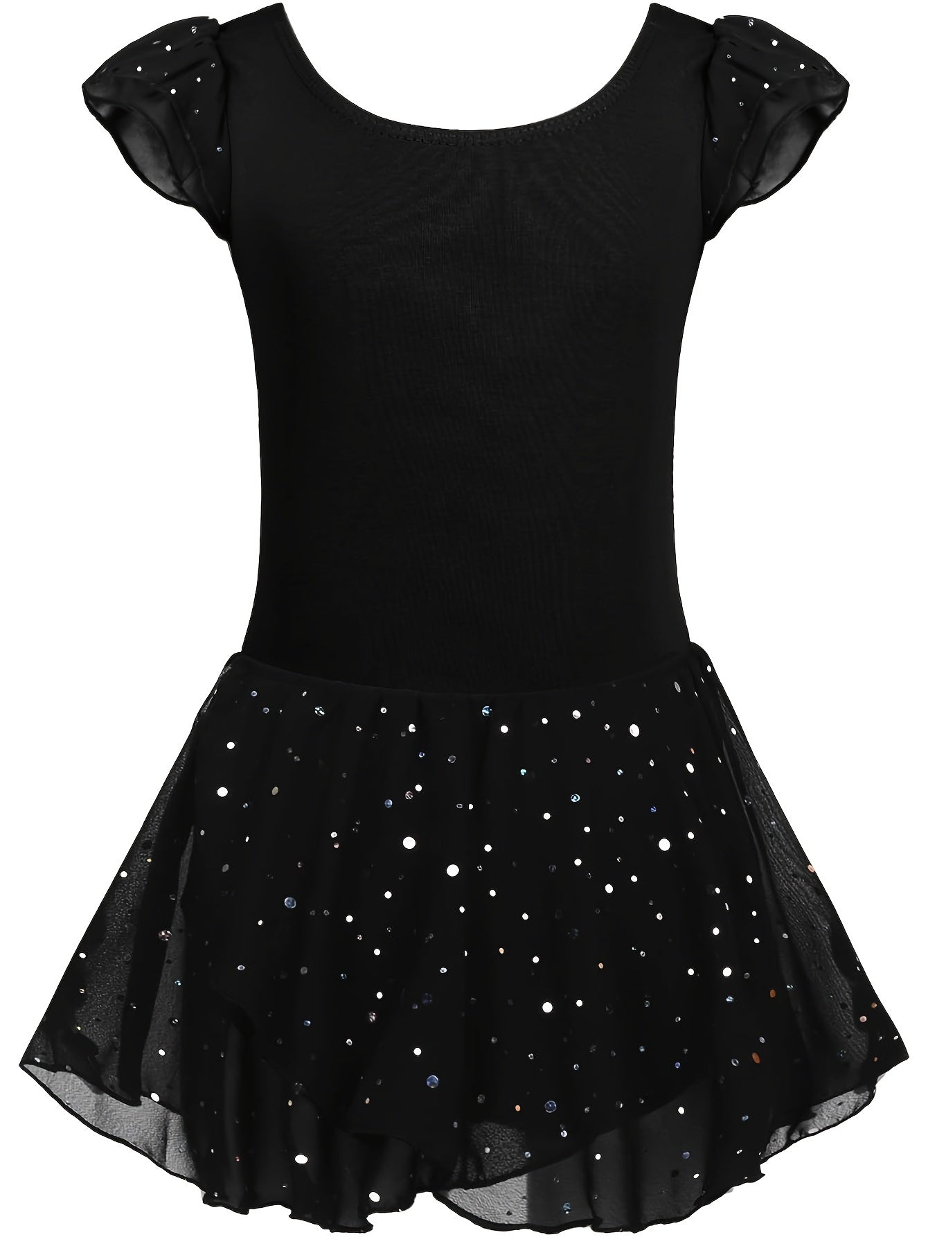 Girls Solid Ruffle Trim Ballet Leotard Dress Short Sleeve Dance Performance Gift