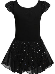 Girls Solid Ruffle Trim Ballet Leotard Dress Short Sleeve Dance Performance Gift