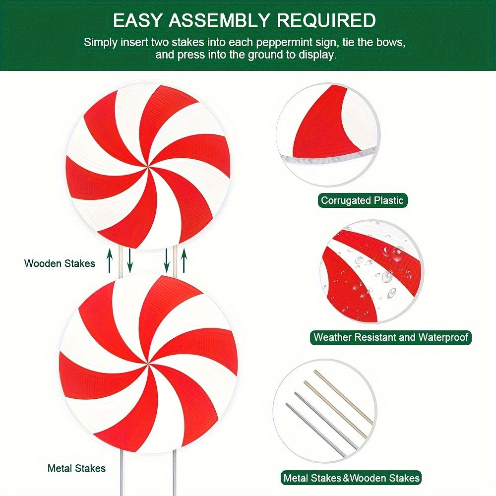 Peppermint Xmas Yard Stakes - Giant Holiday Decor Signs