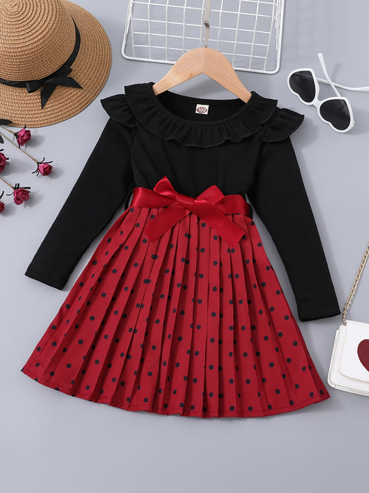 Girls Ruffled Polka Dot Dress with Belt