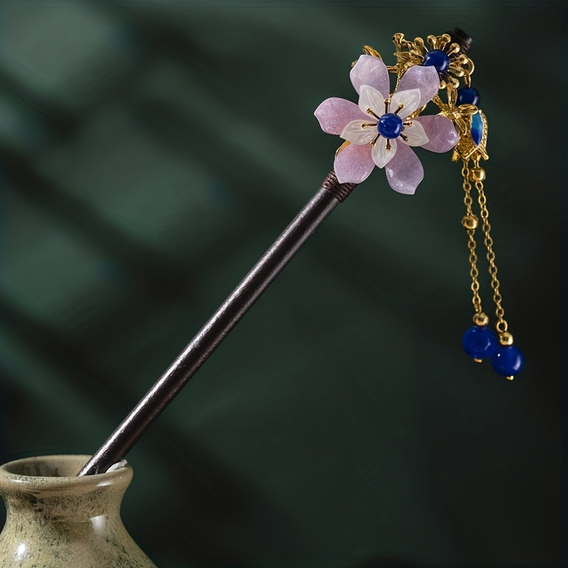 Wooden Flower Hairpin With Pendant for Women
