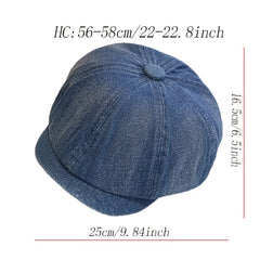 Vintage Washed Denim Beret Women's Short Brim Duck Tongue Hat