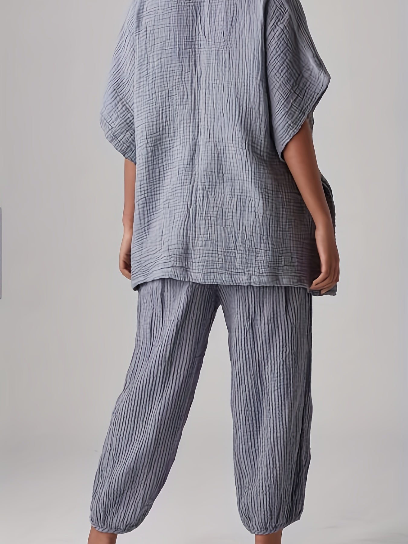 Solid Casual Two piece Set Crew Neck Loose Tops & Elastic Waist Jogger Pants