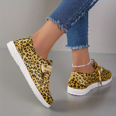 Leopard Print Canvas Low Top Lace Up Women's Shoes