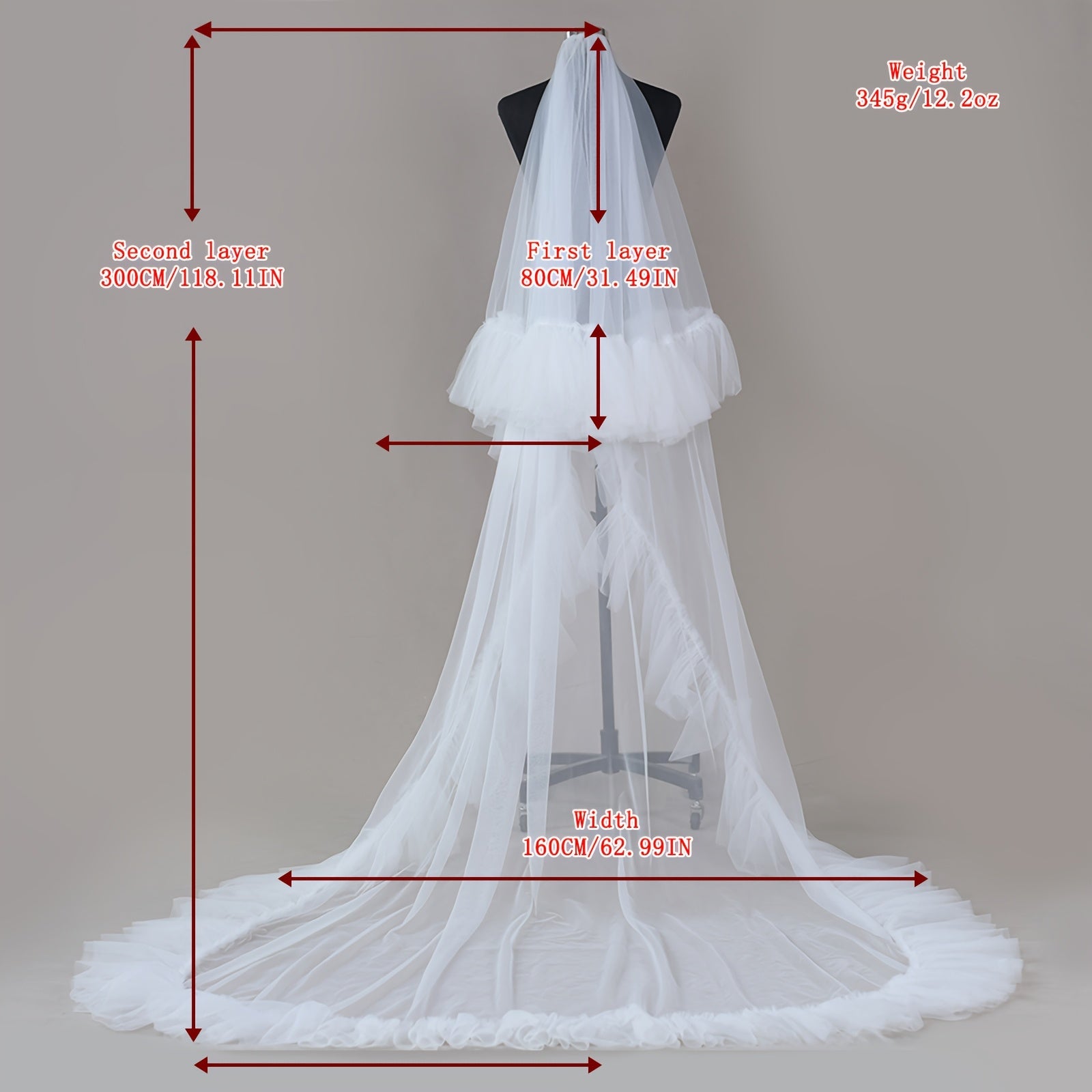 Layered Bridal Veil and Train for Wedding