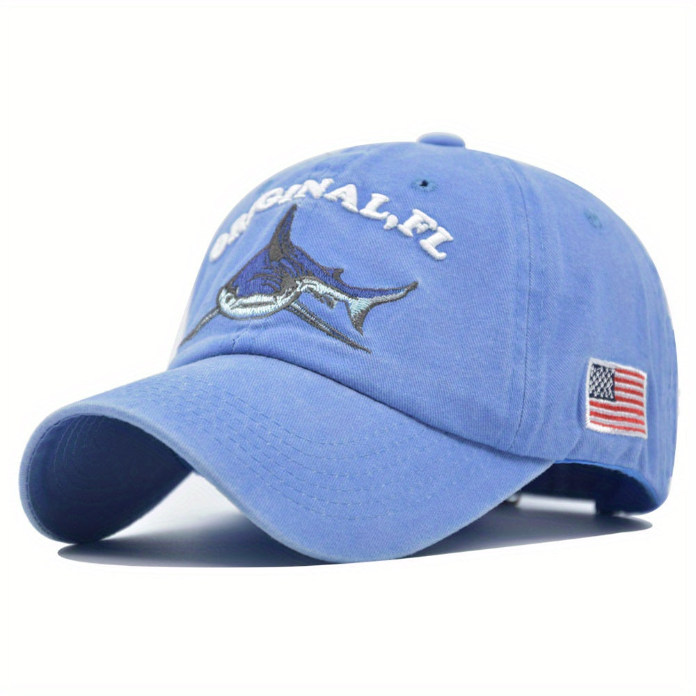 Shark American Flag Baseball Cap 3D Embroidered Letter Male Peaked Hat